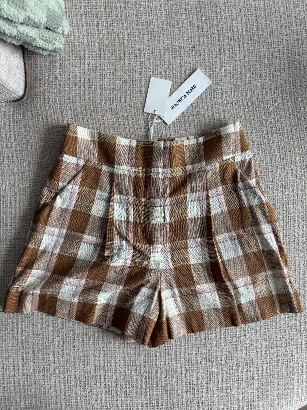 Veronica Beard Brown Plaid Print Mini Shorts